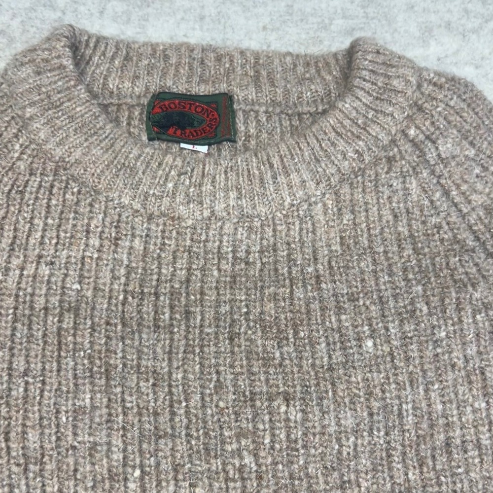 Boston Traders Sweater Mens Large Tan Wool Blend Ribbed Knit Crewneck Raglan - Picture 8 of 10